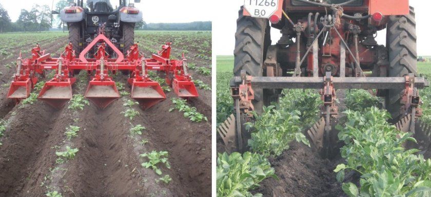 Підгортання картоплі тракторами
